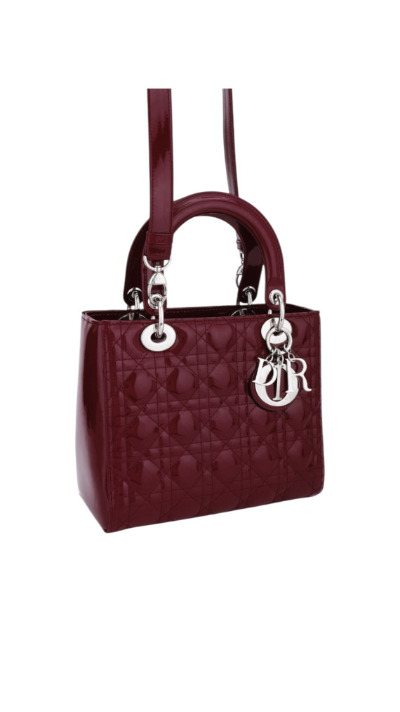 Lady Dior Size Medium i burgunder patent leather