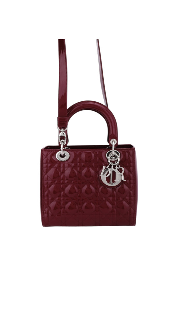 Lady Dior Size Medium i burgunder patent leather