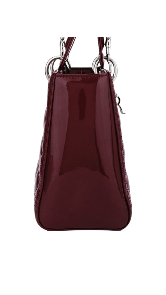 Lady Dior Size Medium i burgunder patent leather