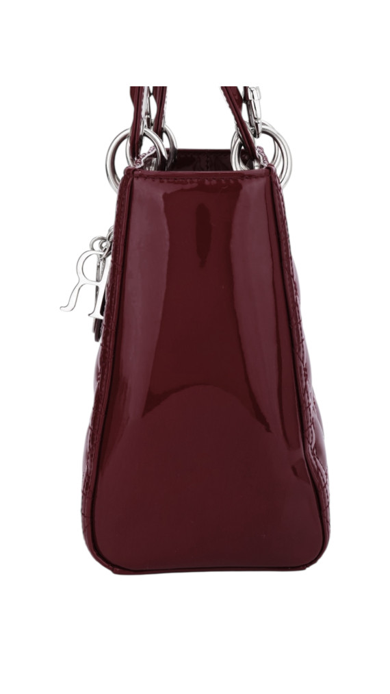 Lady Dior Size Medium i burgunder patent leather