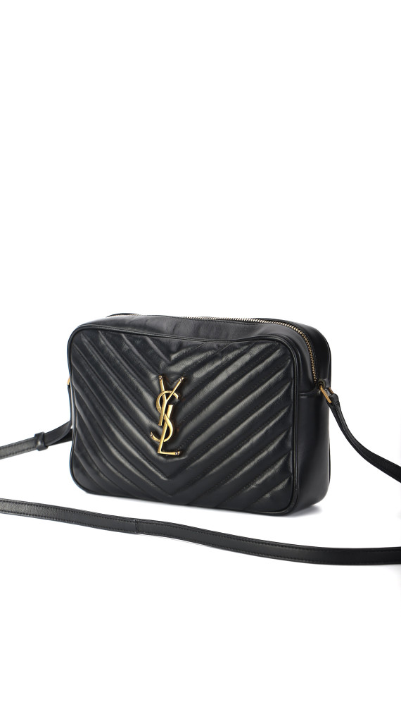 Saint Laurent Lou Camera Bag i sort chevron-quiltet skin