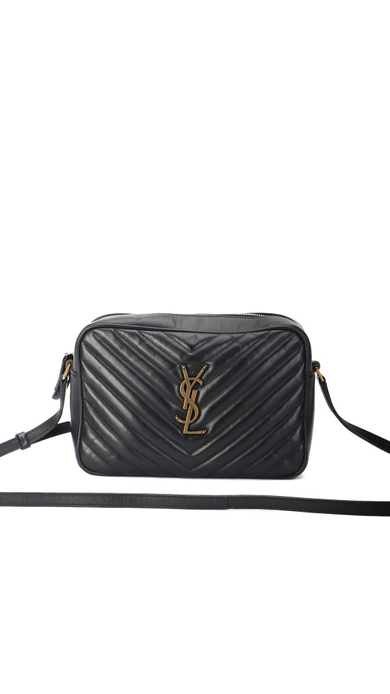 Saint Laurent Lou Camera Bag i sort chevron-quiltet skin