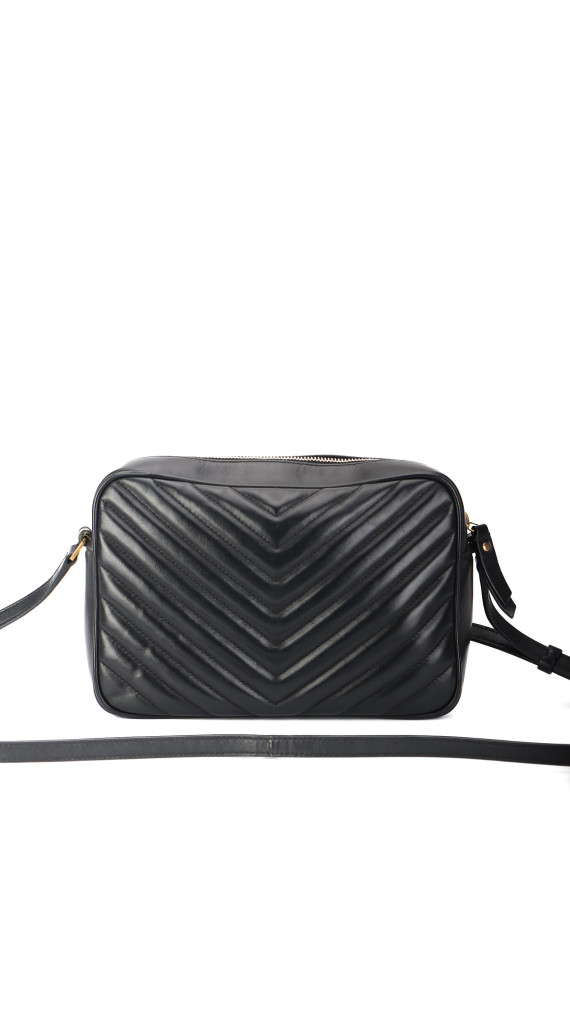 Saint Laurent Lou Camera Bag i sort chevron-quiltet skin