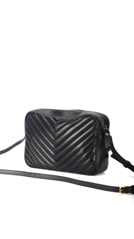 Saint Laurent Lou Camera Bag i sort chevron-quiltet skin