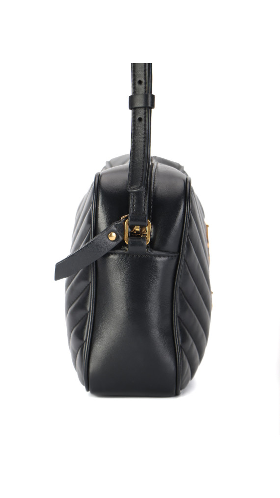 Saint Laurent Lou Camera Bag i sort chevron-quiltet skin
