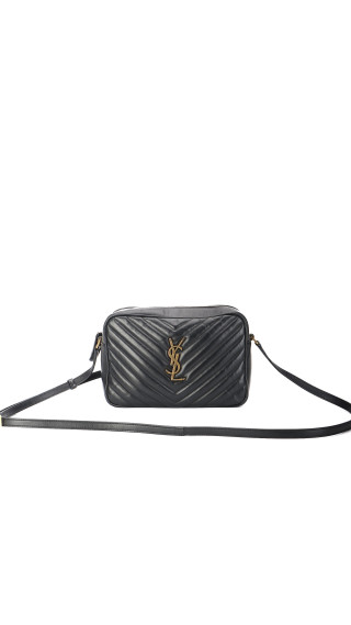 Saint Laurent Lou Camera Bag i sort chevron-quiltet skin