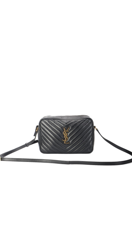 Saint Laurent Lou Camera Bag i sort chevron-quiltet skin