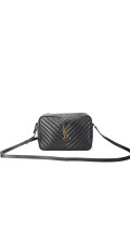 Saint Laurent Lou Camera Bag i sort chevron-quiltet skin