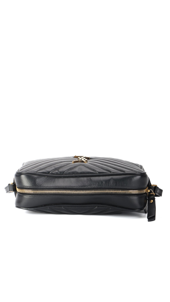 Saint Laurent Lou Camera Bag i sort chevron-quiltet skin