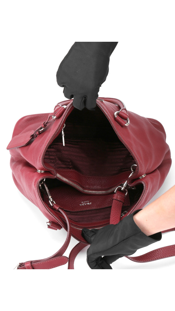 Prada Vitello Daino Shoulder Bag - Burgundy