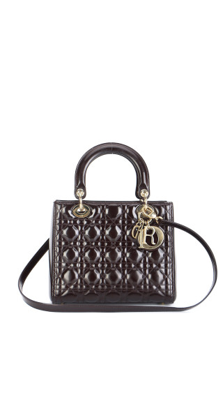 Christian Dior Lady Dior Medium i mørk brun patent skinn