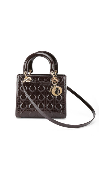 Christian Dior Lady Dior Medium i mørk brun patent skinn