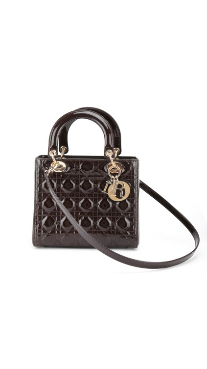 Christian Dior Lady Dior Medium i mørk brun patent skinn