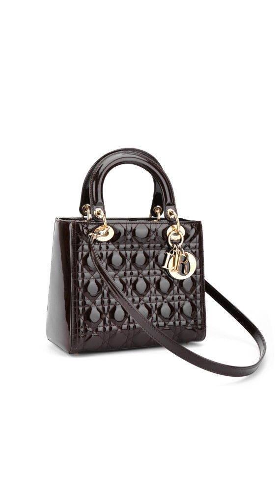 Christian Dior Lady Dior Medium i mørk brun patent skinn