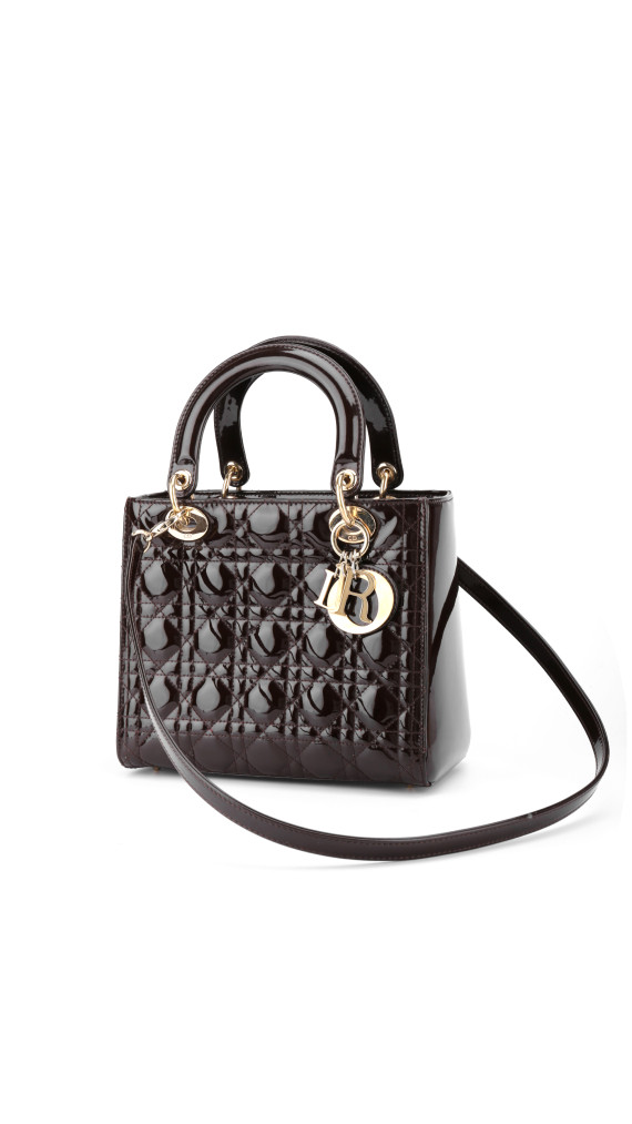 Christian Dior Lady Dior Medium i mørk brun patent skinn