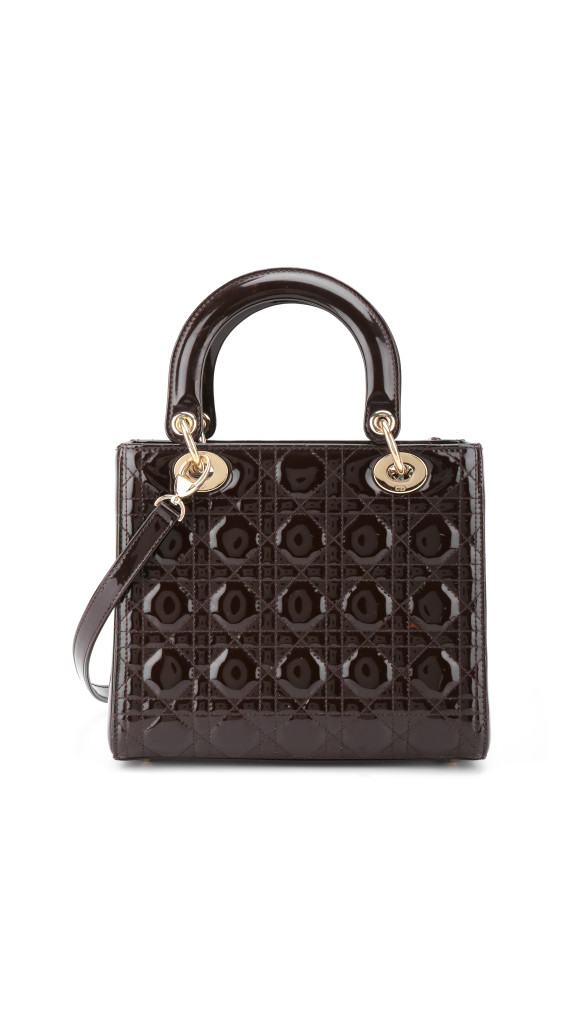Christian Dior Lady Dior Medium i mørk brun patent skinn