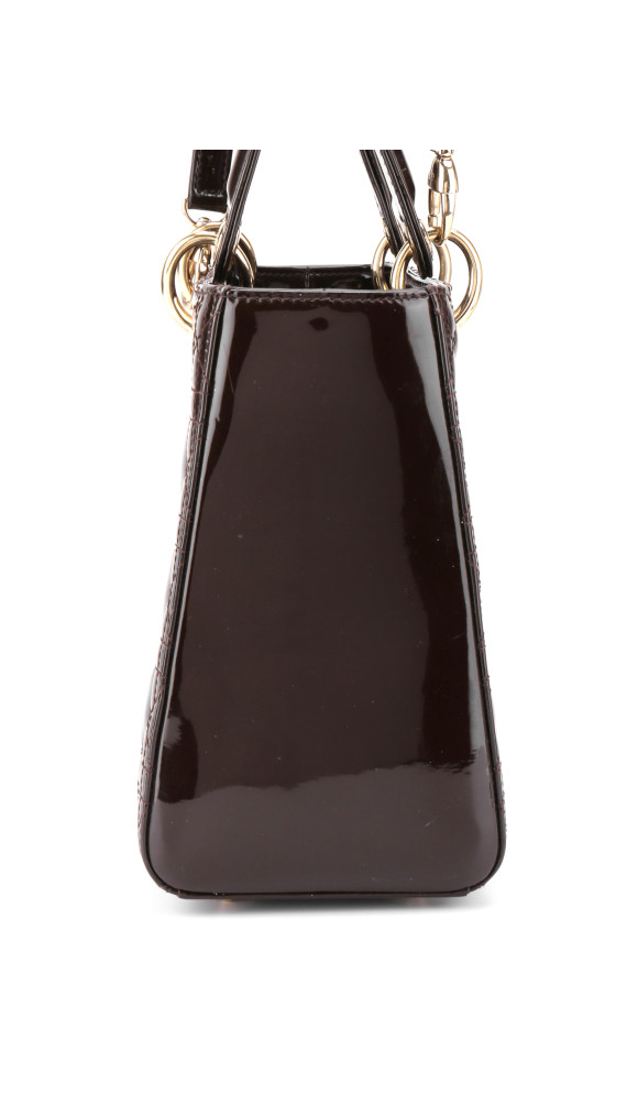 Christian Dior Lady Dior Medium i mørk brun patent skinn