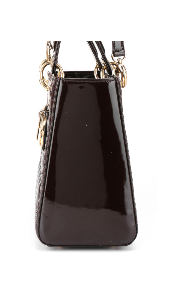 Christian Dior Lady Dior Medium i mørk brun patent skinn