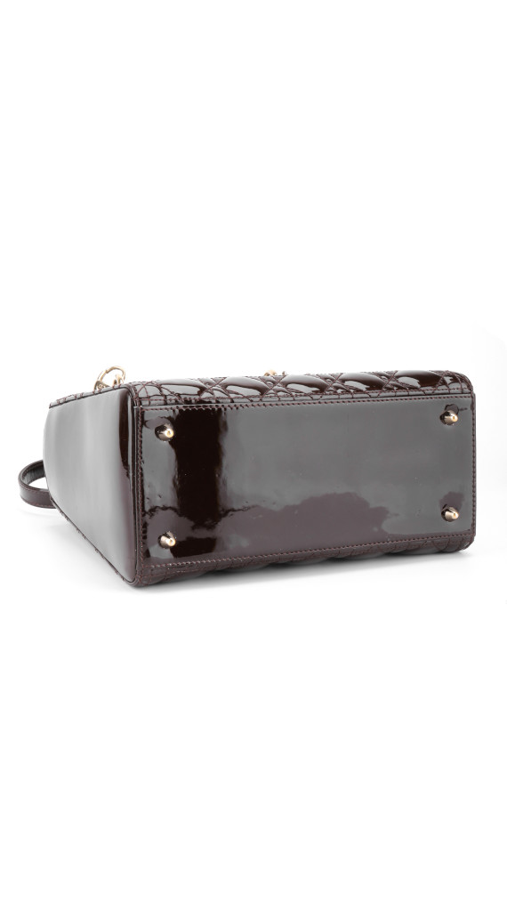 Christian Dior Lady Dior Medium i mørk brun patent skinn