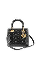 Christian Dior Lady Dior Medium i svart patent skinn