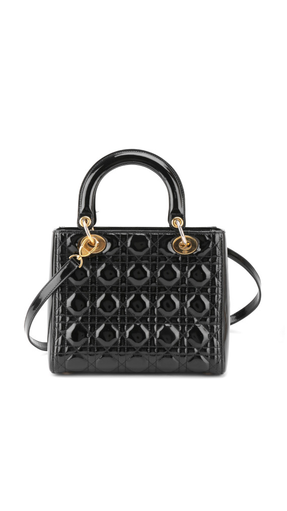 Christian Dior Lady Dior Medium i svart patent skinn