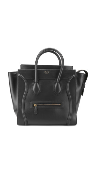 Céline Mini Luggage Tote i svart glatt kalveskinn (Den største str)