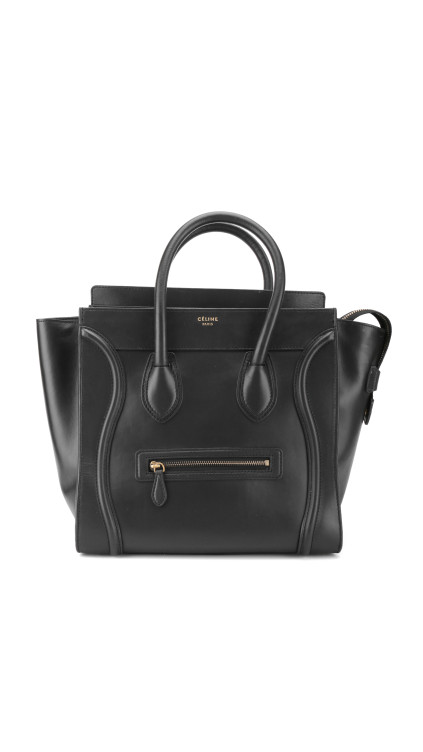 Céline Micro Luggage Tote i svart glatt kalveskinn