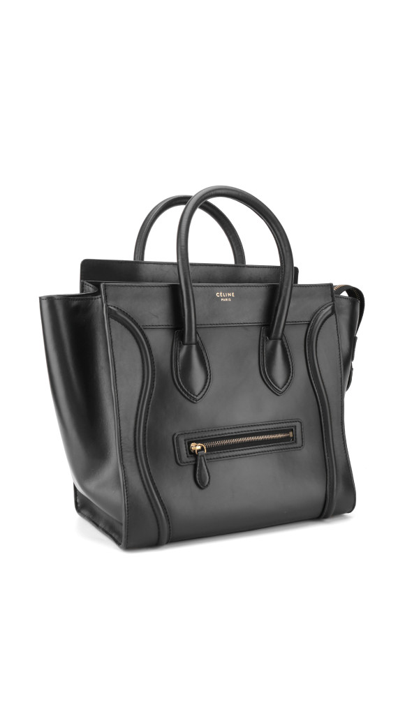 Céline Mini Luggage Tote i svart glatt kalveskinn (Den største str)