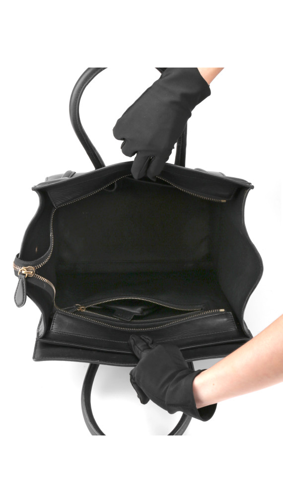 Céline Mini Luggage Tote i svart glatt kalveskinn (Den største str)