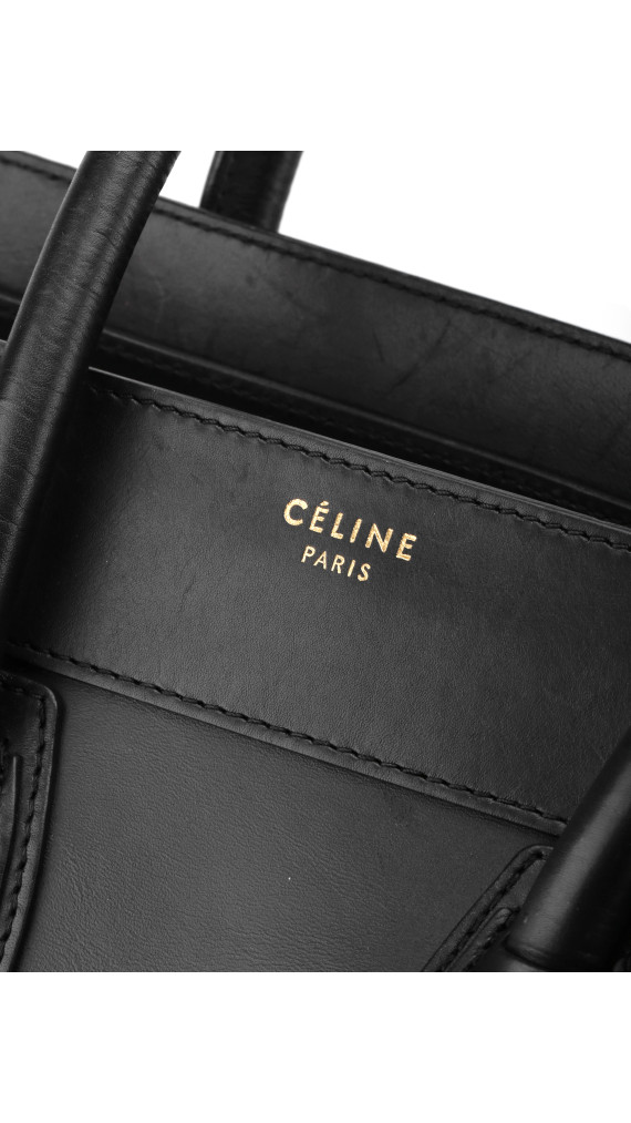 Céline Micro Luggage Tote i svart glatt kalveskinn