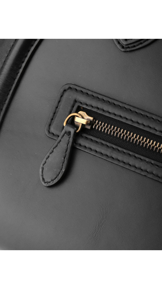 Céline Mini Luggage Tote i svart glatt kalveskinn (Den største str)