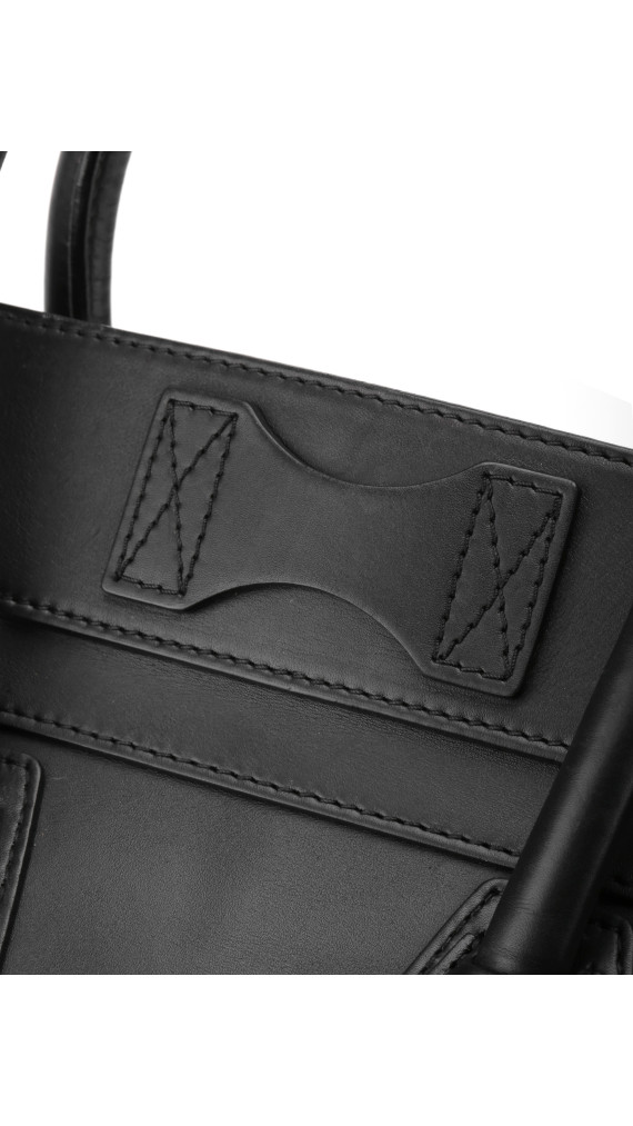 Céline Mini Luggage Tote i svart glatt kalveskinn (Den største str)