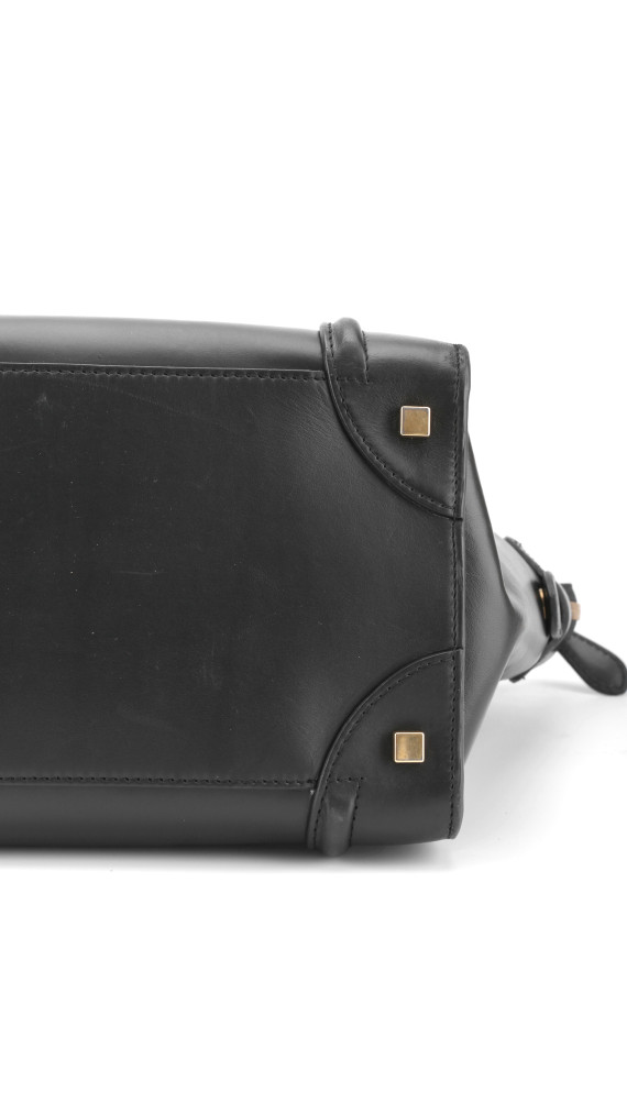 Céline Mini Luggage Tote i svart glatt kalveskinn (Den største str)