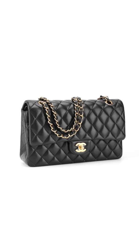 Chanel Classic Double Flap Medium i svart lammeskinn