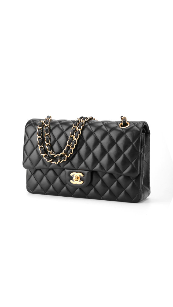 Chanel Classic Double Flap Medium i svart lammeskinn