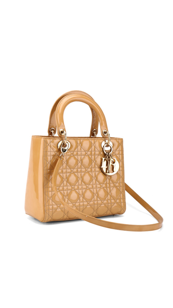 Christian Dior Lady Dior Medium i Beige patent skinn