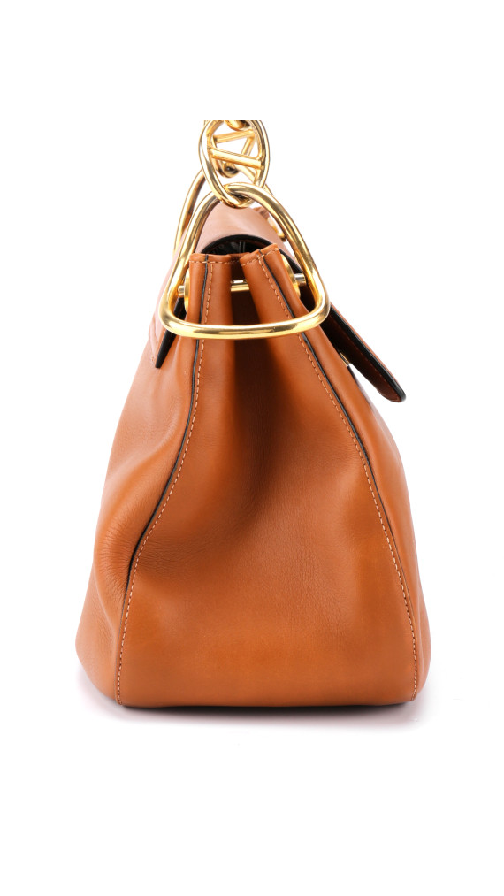 Prada Soft Calf Flap Shoulder Bag i karamellbrunt skinn