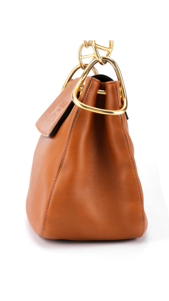 Prada Soft Calf Flap Shoulder Bag i karamellbrunt skinn