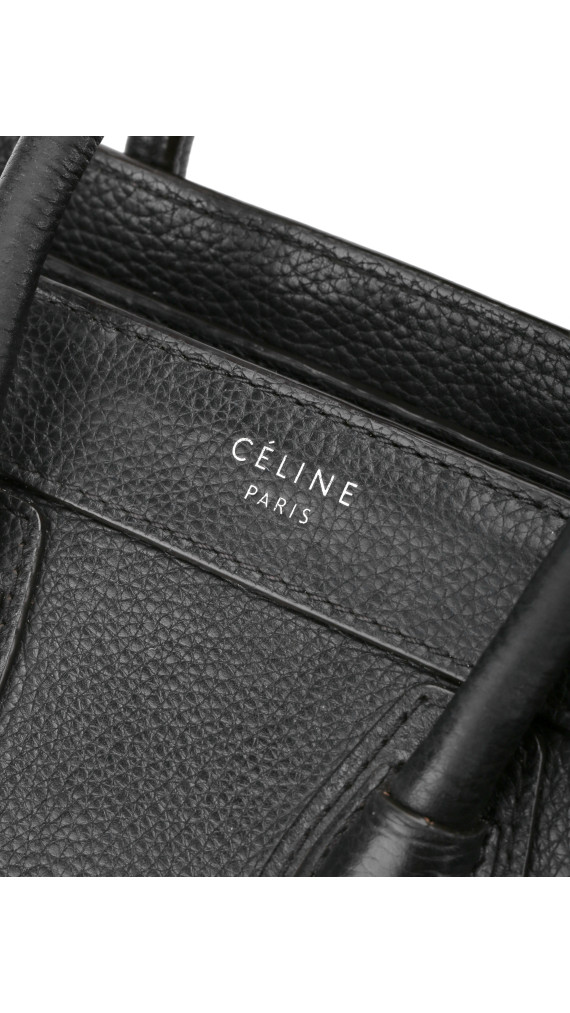 Céline Nano Luggage Tote i svart grained kalveskinn