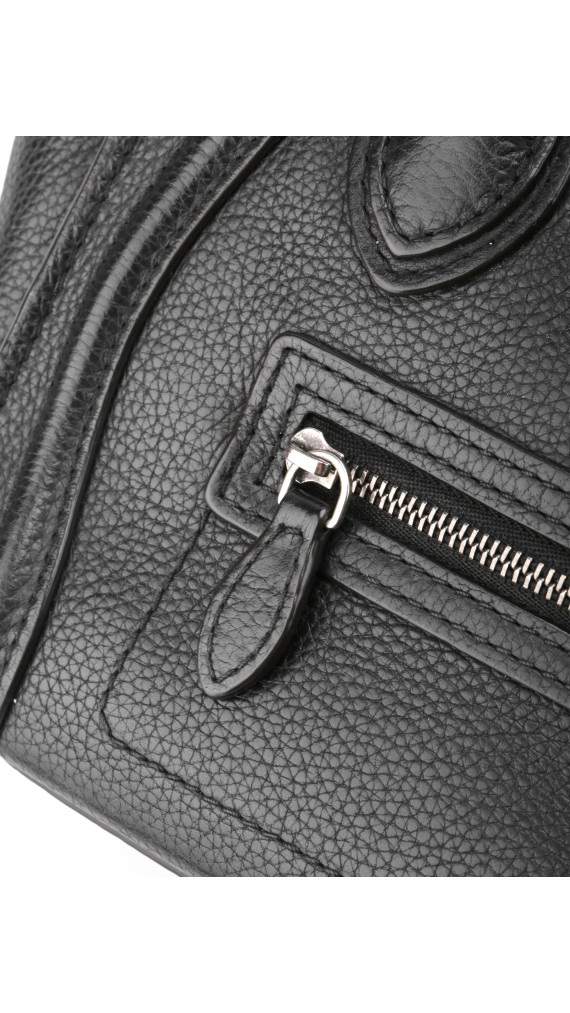 Céline Nano Luggage Tote i svart grained kalveskinn