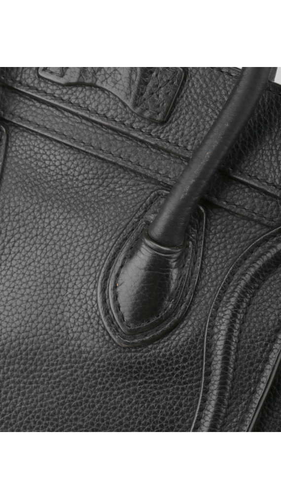 Céline Nano Luggage Tote i svart grained kalveskinn