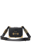 Prada Cahier Shoulder Bag i svart kalveskinn med antikk gullfarget hardware