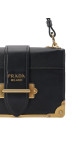Prada Cahier Shoulder Bag i svart kalveskinn med antikk gullfarget hardware