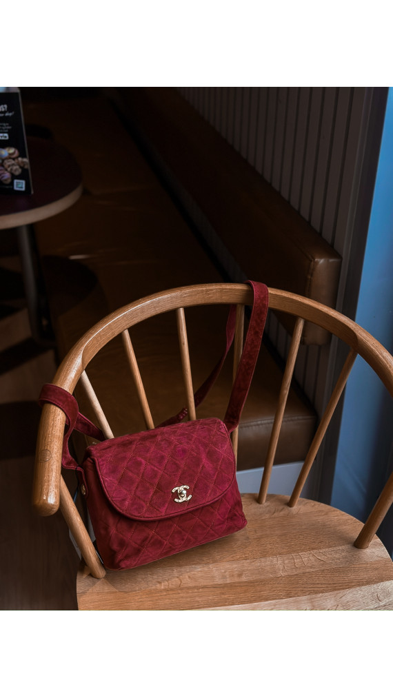 Chanel Single Flap Shoulder Bag Red Suede