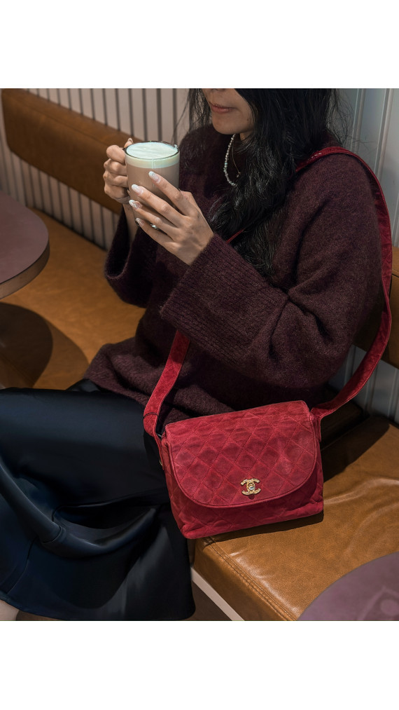 Chanel Single Flap Shoulder Bag Red Suede