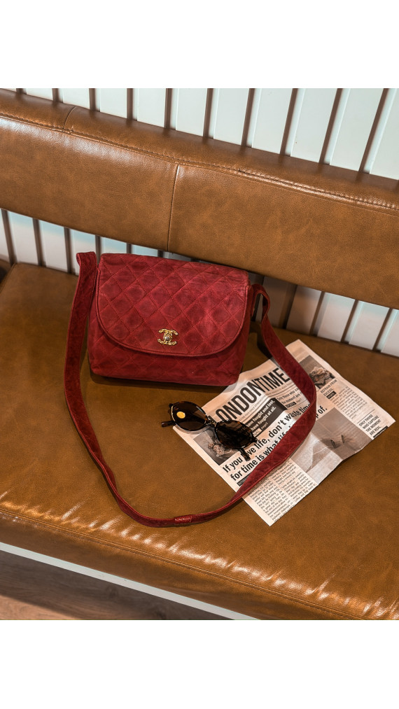Chanel Single Flap Shoulder Bag Red Suede