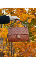 Chanel Single Flap Bag top handle Brown Caviar Leather