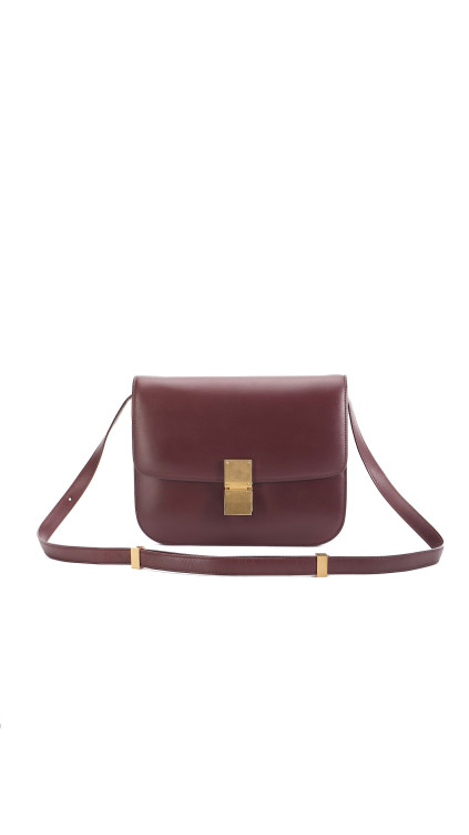 Celine Classic Box Bag i burgundy kalveskinn
