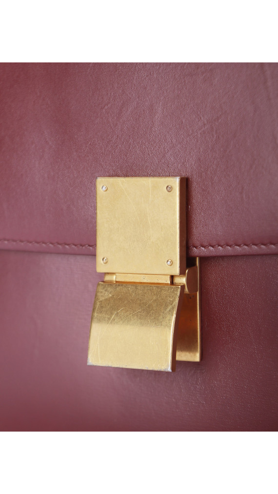 Celine Classic Box Bag i burgundy kalveskinn
