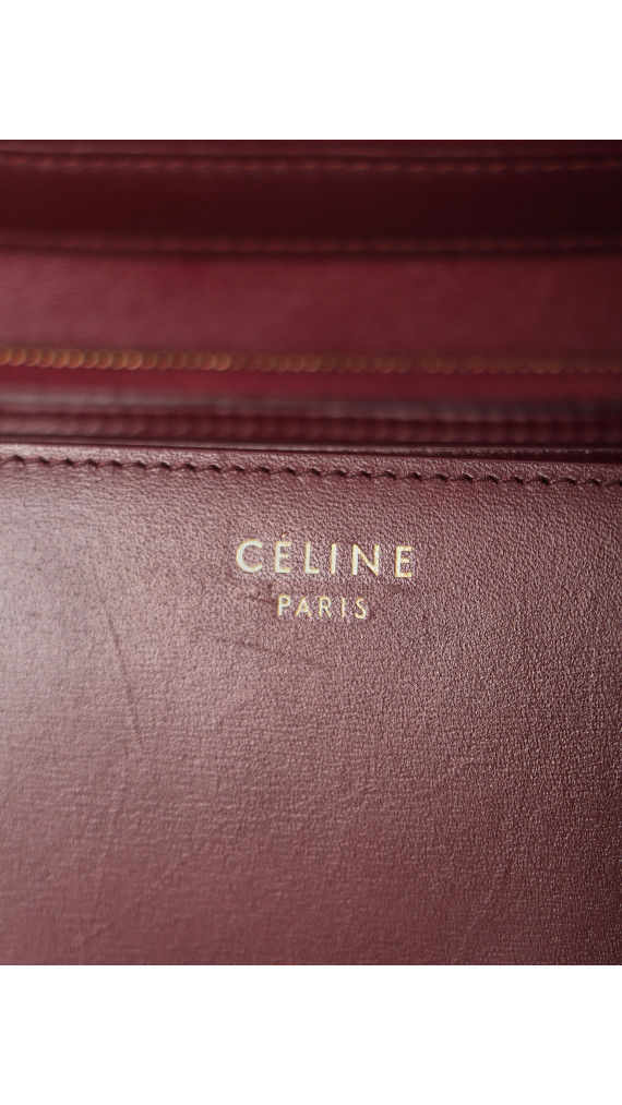 Celine Classic Box Bag i burgundy kalveskinn